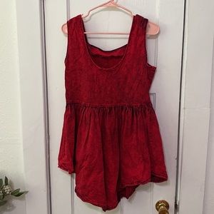 Asymmetrical Acid Wash Red “Denim” Skater Dress (M)